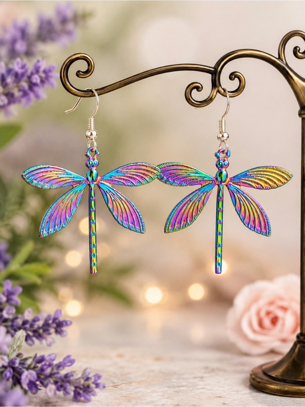 Iridescent Dragonfly Dangle Earrings